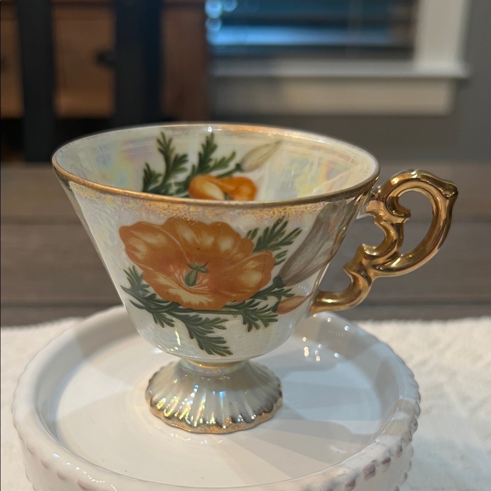 August Poppy Floral Teacup with Gold Handle